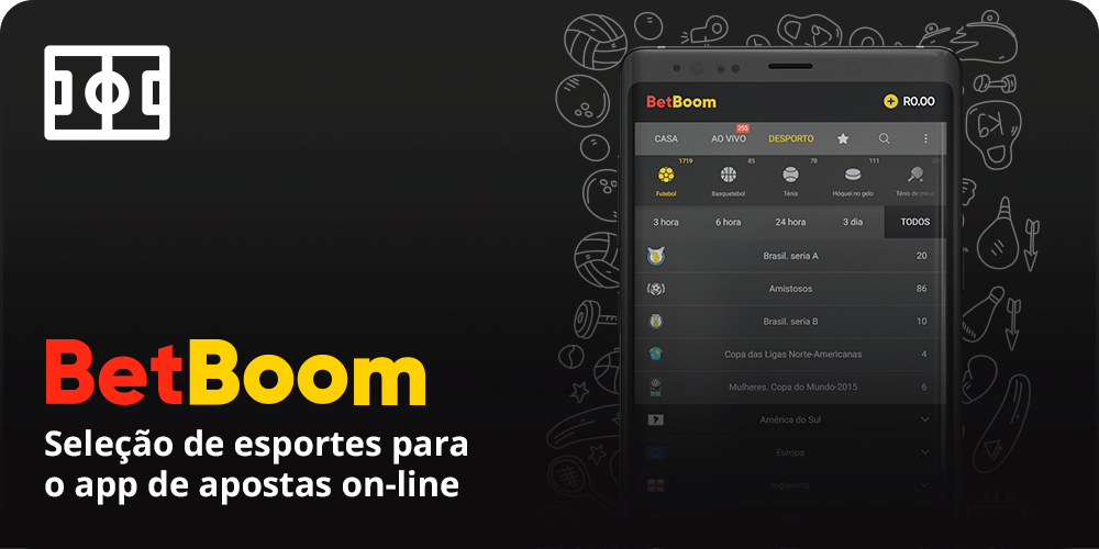Seleção de esportes para o app - BetBoom Brasil